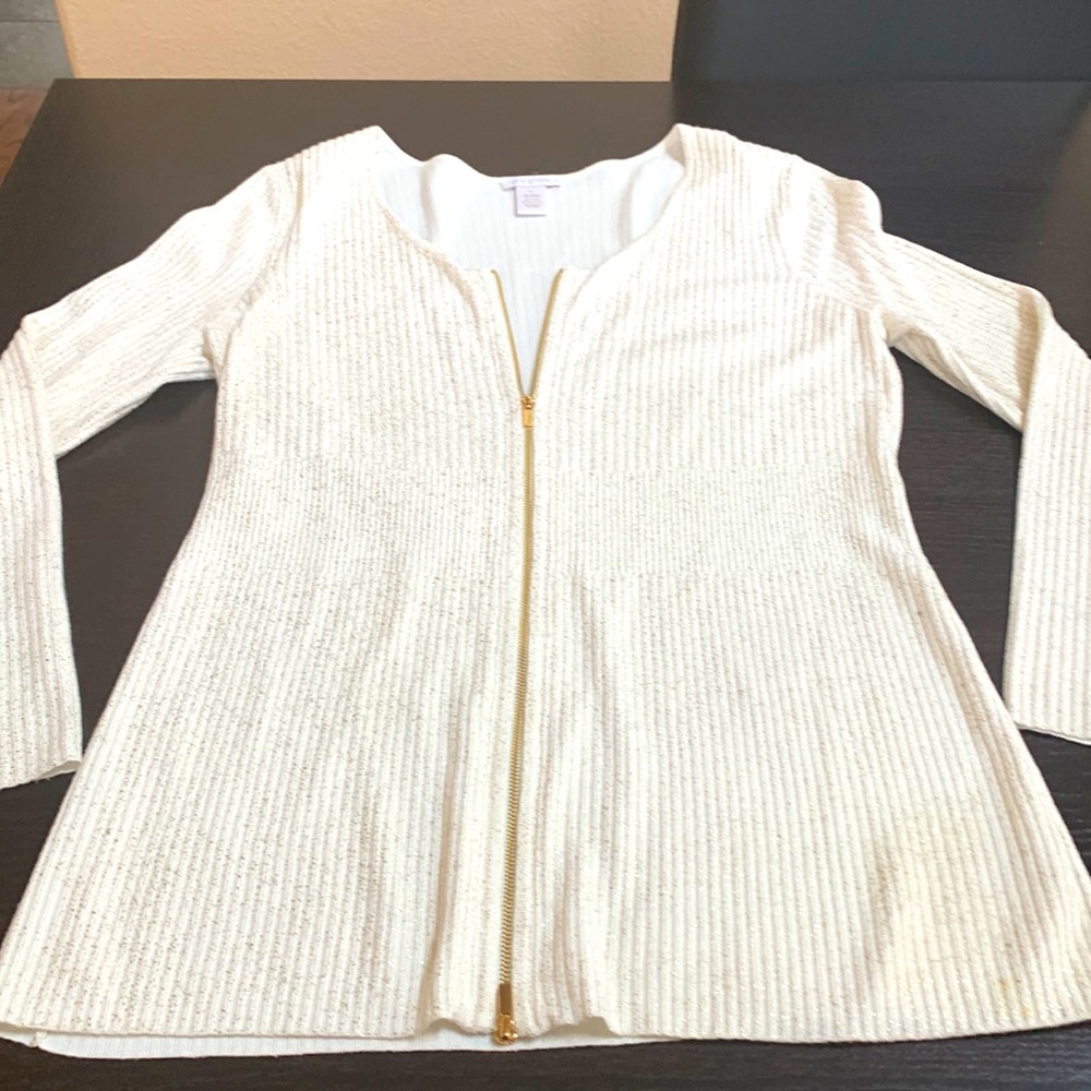 Cream metallic cardigan.